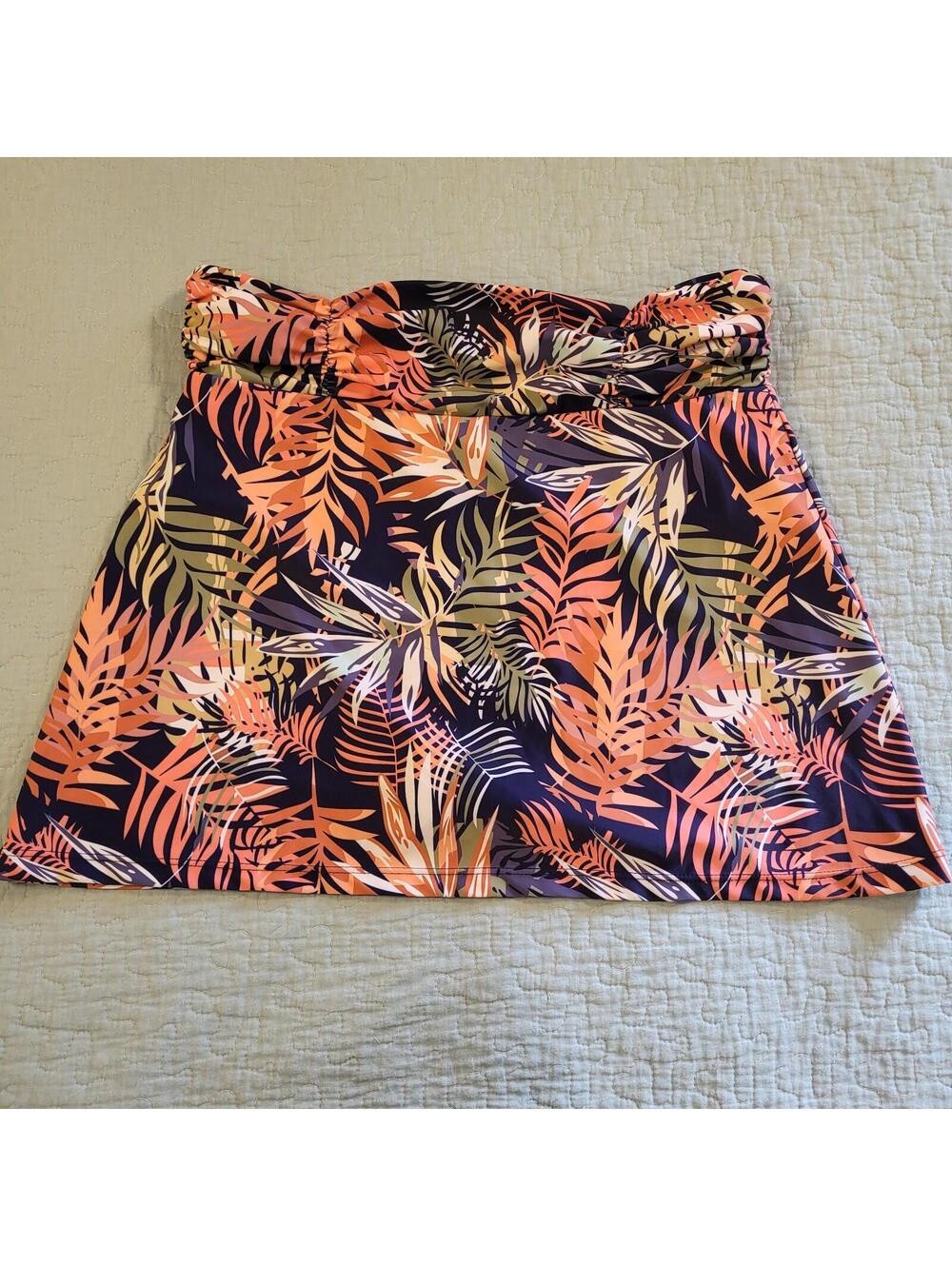 vibrant tropical leaf print swim skirt (skort) ruched waistband stretchable LG